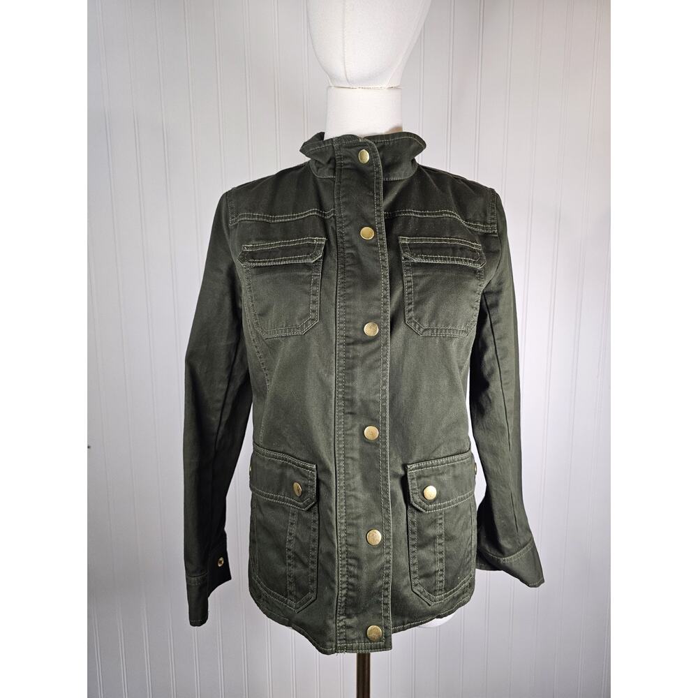 Talbots Green Twill Field Utility Jacket Full Zip Snap Closure Women's Size 2P